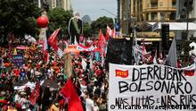 Demonstrators protest against far-right President Jair Bolsonaro's administration in Rio de Janeiro, Brazil, October 2, 2021. REUTERS/Ricardo Moraes