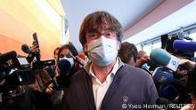 Catalan Member of the European Parliament Carles Puigdemont arrives at a MEPs joint committee meeting in Brussels, Belgium September 27, 2021. REUTERS/Yves Herman