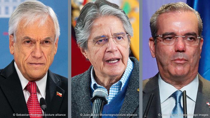 Tres presidentes en apuros: Sebastián Piñera (Chile), Guillermo Lasso (Ecuador) y Luis Abinader (República Dominicana).