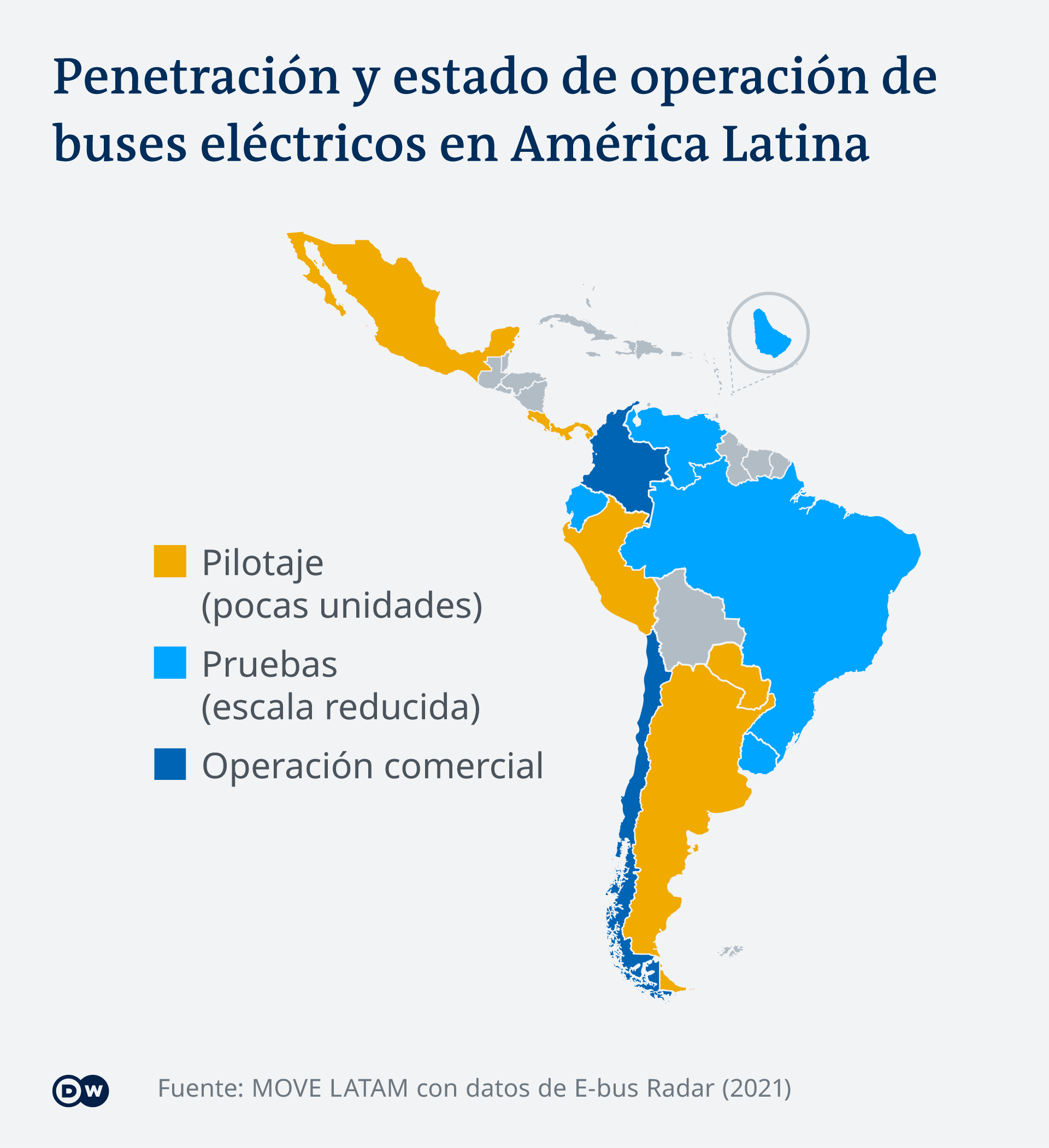 Infografik Stand des Betriebs von Elektrobussen in Lateinamerika ES
