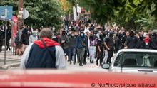 School incidents with attacks and fights against the police from squatting pupils in the vocational senior school of Evosmos who are backed by nationalists - right wing political groups. Students set up road blocks with burning rubbish bins and used fireworks, firecrackers, threw glass bottles, stones and wooden sticks against the police and journalists for second day. Police detained and arrested 38 of them in the area around, Stavroupoli and Ampelokipi. Most of the students in the school outsiders students from nearby school. Among them hooligans with covered faces with full face masks. Evosmos, Thessaloniki on October 1, 2021 (Photo by /NurPhoto)