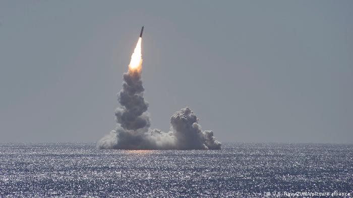 An unarmed missile is shot from a US submarine in 2020