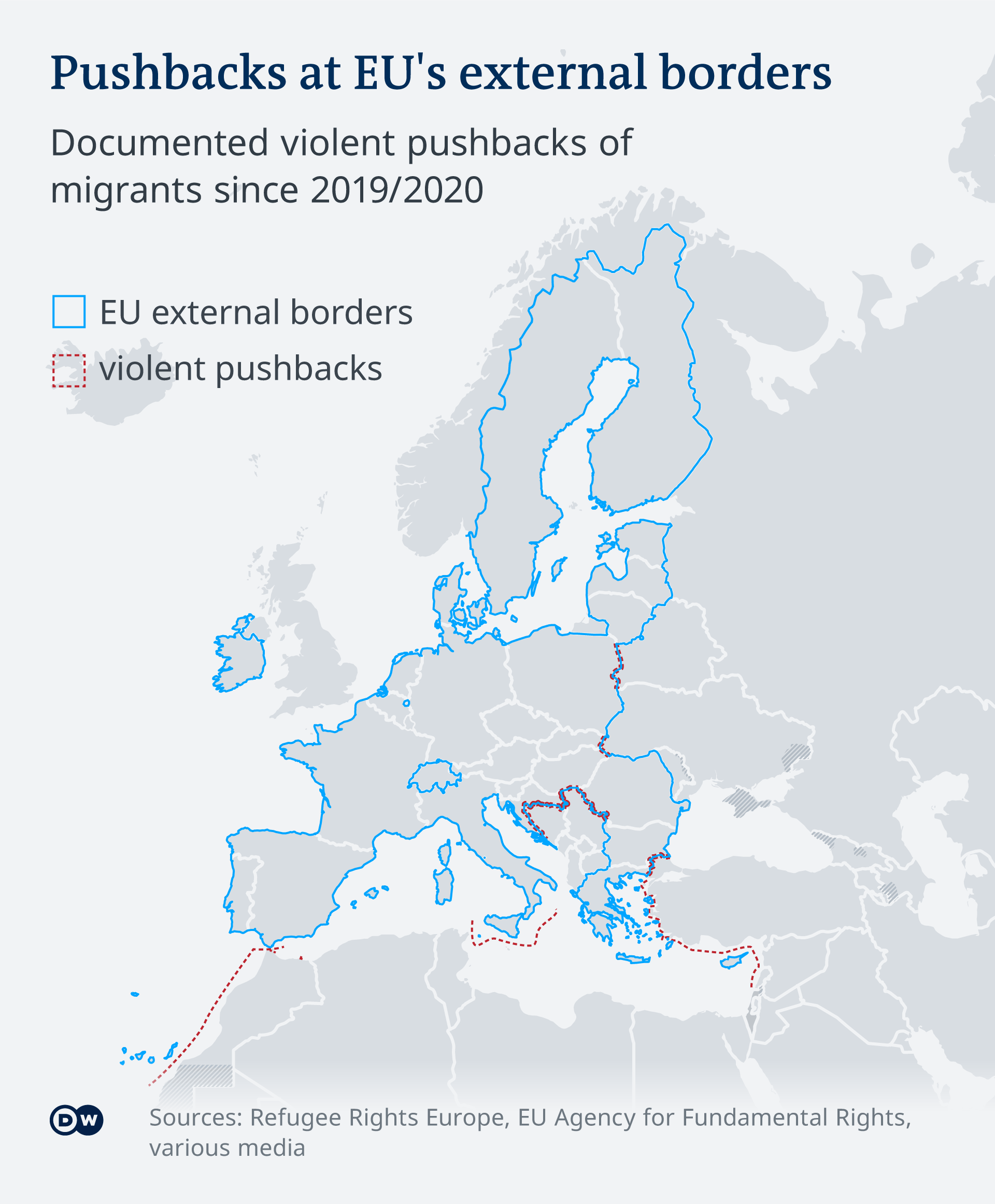 Infografik Karte Pushbacks an EU-Außengrenzen EN