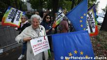 A group of women known as the Angry Grandmothers is seen protesting in front of the Constitutional Tribunal in Warsaw, Poland on September 22, 2021. On Wednesday the Tribunal was set to rule if EU law has primacy of the Polish constitution. The matter concerns a ruling of the Court of Justice of the European Union demanding Poland dismantle a disciplinary chamber which is part of the Supreme Court and is judged by the EU as being a political tool. Todayâs hearing will be resumed on September 30 further prolonging one of the most contentious issues between Poland and the EU. (Photo by STR/NurPhoto)