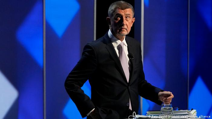 Andrej Babis in a suit on stage