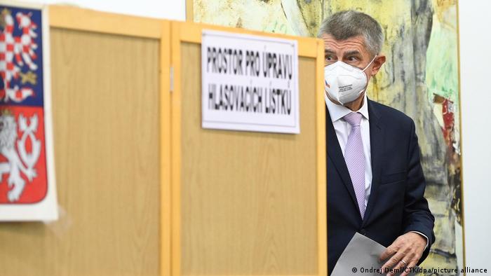 Czech Prime Minister and founding leader of ANO Andrej Babis votes in the Czech elections