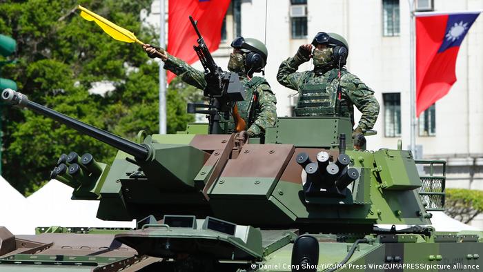 Military officers on armored vehicles during a parade for the Double-Tenth National Day Celebration Ceremony, in Taipei, Taiwan