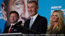 Czech Republic's Prime Minister and leader of centrist ANO (YES) movement Andrej Babis addresses the media after most of the votes were counted in the parliamentary elections, Prague, Czech Republic, Saturday, Oct. 9, 2021. Prime Minister Andrej Babis's centrist party has narrowly lost the Czech Republic's parliamentary election, a surprise development that could mean the end of the populist billionaire's reign in power. With the votes from 99.7% of the ballot stations counted, the Czech Statistics Office said Together, a liberal-conservative three-party coalition, captured 27.7% of the vote, beating Babis's ANO (Yes) party, which won 27.2%. (AP Photo/Petr David Josek)