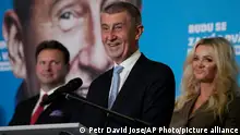 Czech Republic's Prime Minister and leader of centrist ANO (YES) movement Andrej Babis addresses the media after most of the votes were counted in the parliamentary elections, Prague, Czech Republic, Saturday, Oct. 9, 2021. Prime Minister Andrej Babis's centrist party has narrowly lost the Czech Republic's parliamentary election, a surprise development that could mean the end of the populist billionaire's reign in power. With the votes from 99.7% of the ballot stations counted, the Czech Statistics Office said Together, a liberal-conservative three-party coalition, captured 27.7% of the vote, beating Babis's ANO (Yes) party, which won 27.2%. (AP Photo/Petr David Josek)