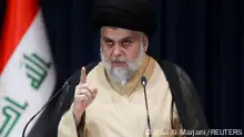 Iraqi Shi'ite cleric Muqtada al-Sadr speaks after preliminary results of Iraq's parliamentary election were announced in Najaf, Iraq October 11, 2021. REUTERS/Alaa Al-Marjani