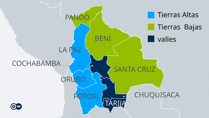 Mapa de regiones y departamentos de Bolivia