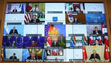 ISTANBUL, TURKEY - OCTOBER 12: Turkish President Recep Tayyip Erdogan attends G20 extraordinary meeting on Afghanistan via video conference, at Vahdettin Mansion, in Istanbul, Turkey on October 12, 2021. Mustafa Kamaci / Anadolu Agency