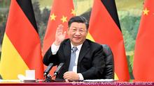 (211013) -- BEIJING, Oct. 13, 2021 (Xinhua) -- Chinese President Xi Jinping meets with German Chancellor Angela Merkel via video link in Beijing, capital of China, Oct. 13, 2021. (Xinhua/Li Xueren)