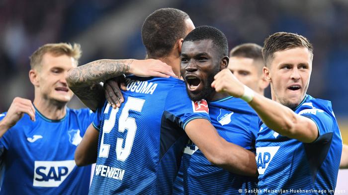 Hoffenheim celebrate their victory over Cologne in the Bundesliga