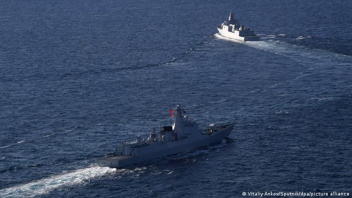 Russian and Chinese warships take part in the Russian-Chinese naval exercises Joint Sea 2021 .