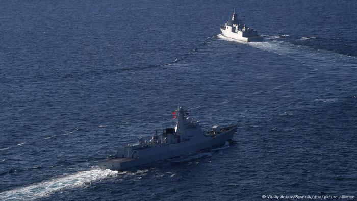 Russian and Chinese warships take part in the Russian-Chinese naval exercises Joint Sea 2021 .