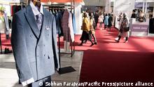 Iranian produced suit hangs on hangers at the International Trade Fair for Clothing, Fashion, Accessories, Design, and Affiliated Industries (Tehran Modex 2021). (Photo by Sobhan Farajvan / Pacific Press)