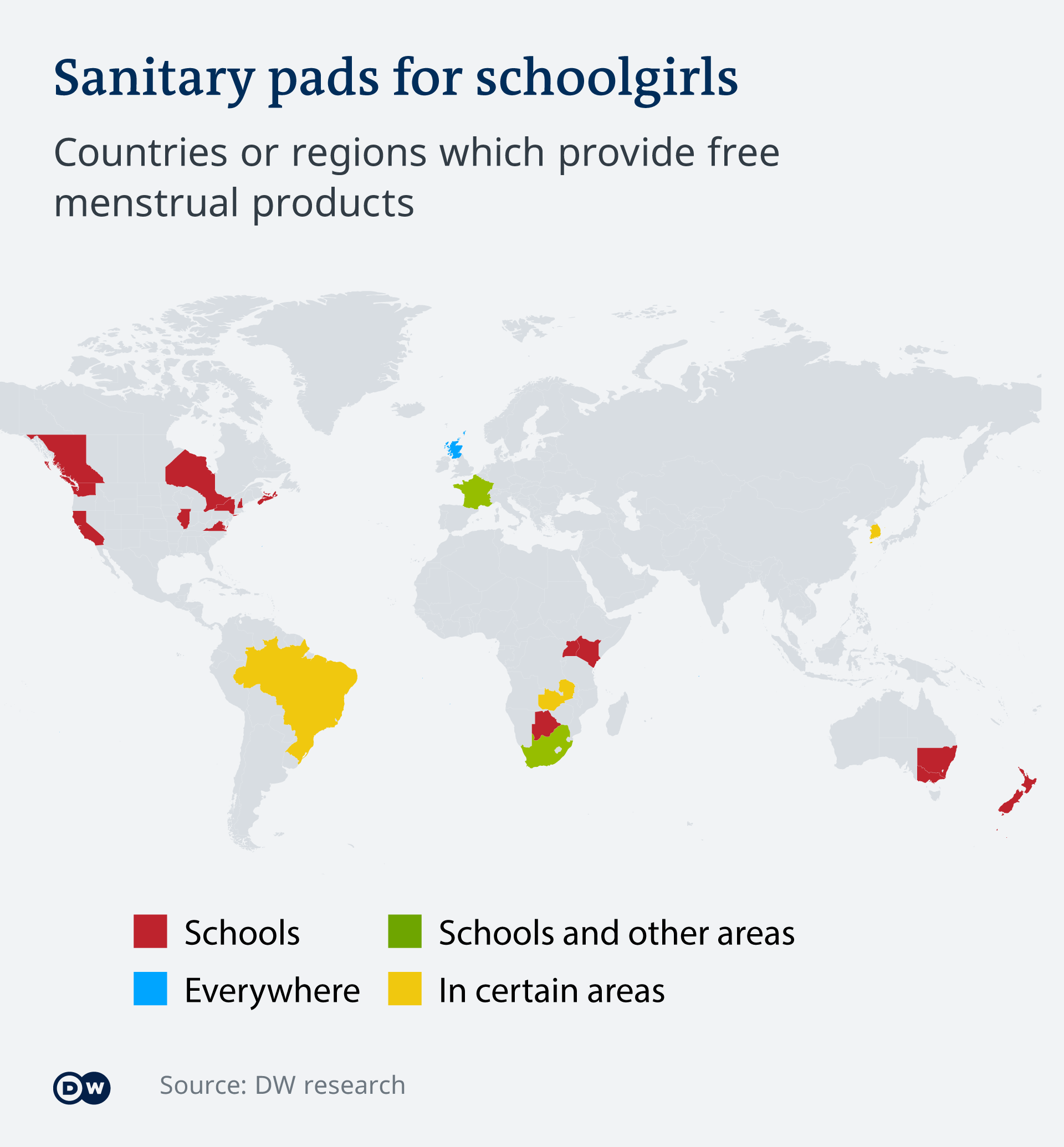 Mapa que muestra dónde se ofrecen productos menstruales de forma gratuita