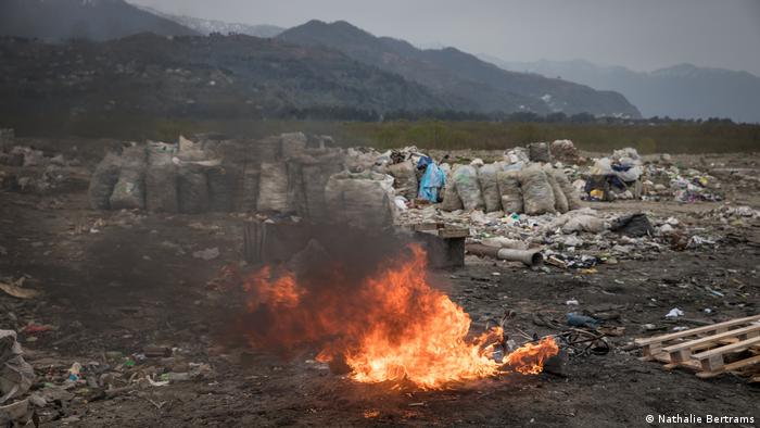A fire burning on Gonio landfill in Georgia  