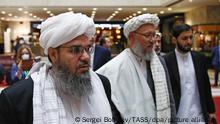 MOSCOW, RUSSIA - OCTOBER 20, 2021: Taliban (banned in Russia) officials Shahabuddin Delavar and Abdul Salam Hanafi (L-R) are seen prior to the 3rd meeting of the Moscow Format on the Afghanistan peace settlement at President Hotel. Sergei Bobylev/TASS