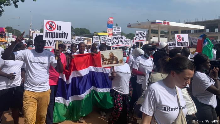 Young Gambians during a protest march