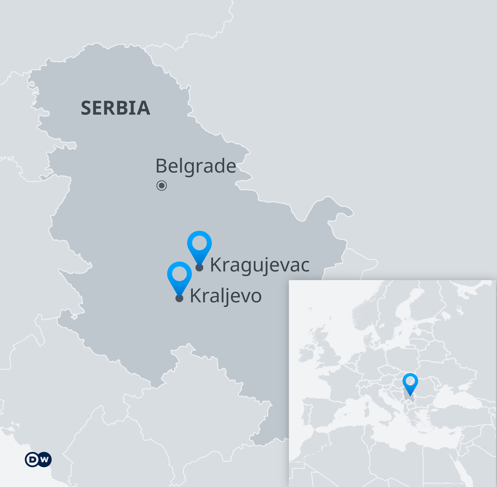 Carte de la région en Serbie