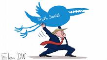 Der Autor ist Sergey Elkin, er hat die Karikatur extra für DW gemacht. ***Sie darf nur von DW verwendet werden.***
Donald Trump hat sein eigenes soziales Netzwerk Truth Social gestartet.
Jahr/Ort: Moskau, 21.10.2021