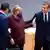 Merkel entre Macron, von der Leyen e premiê polonês Mateusz Morawiecki