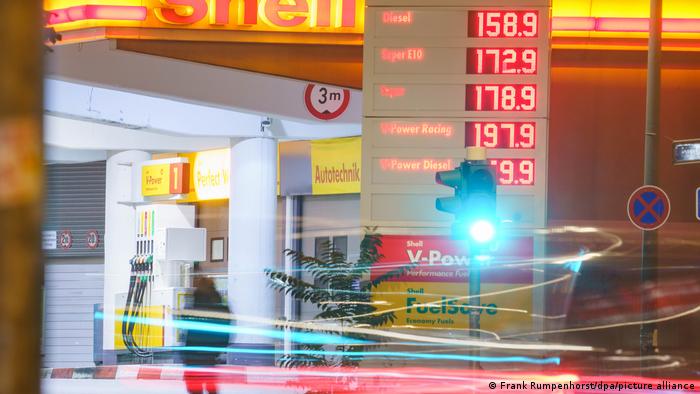 A Shell gas station listing prices