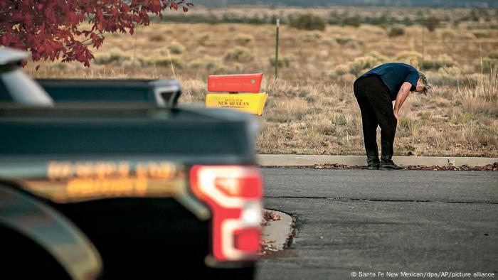 Alec Baldwin by the side of the road after the fatal shooting of Halyna Hutchins