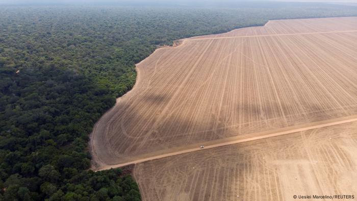 Avanço de áreas desmatadas na Amazônia. No ranking global de maiores poluidores, o Brasil ocupa a quinta posição,
