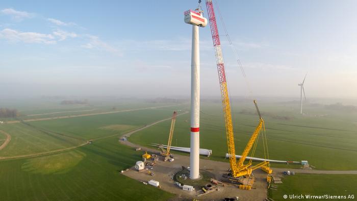 Installation of a wind farm in Wilhelmshafen, Germany