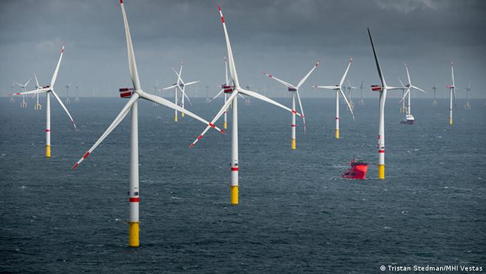 Wind farm off the coast of Germany in the North Sea