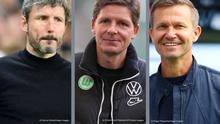 L: 23.10.2021, Cheftrainer Mark van Bommel VfL Wolfsburg Wolfsburg
M: Wolfsburg's Austrian head coach Oliver Glasner on April 24, 2021
R: 23.10.2021, Trainer Jesse Marsch RB Leipzig 