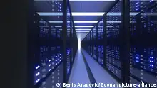 Data Center Computer Racks In Network Security Server Room. Cryptocurrency Mining Farm or Hosting Storage Connected Dots Programming Code And Binary Concept. 3D render dark blue