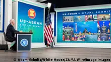 STYLELOCATIONU.S President Joe Biden takes part in the virtual US - ASEAN Summit from the South Court Auditorium in the Eisenhower Executive Office Building at the White House, October 26, 2021 in Washington, D.C. Washington United States of America - ZUMAp138 20211026_zaa_p138_001 Copyright: xAdamxSchultz/WhitexHousex