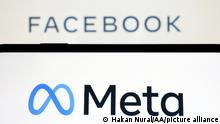 ANKARA, TURKEY - OCTOBER 28: In this photo illustration logos of Facebook and Meta are displayed on computer and mobile phone screens in Ankara, Turkey on October 28, 2021. Hakan Nural / Anadolu Agency
