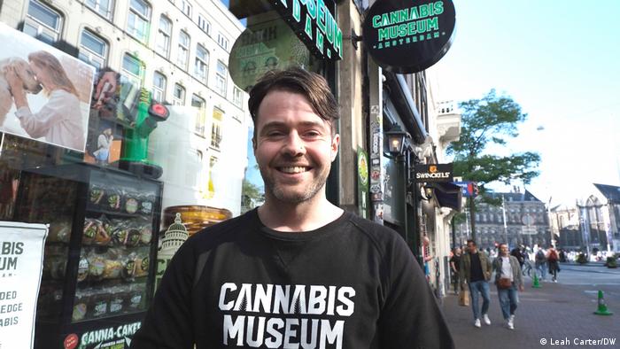 Gary Gallagher, the manager of the Cannabis Museum, poses in front of the museum’s entrance