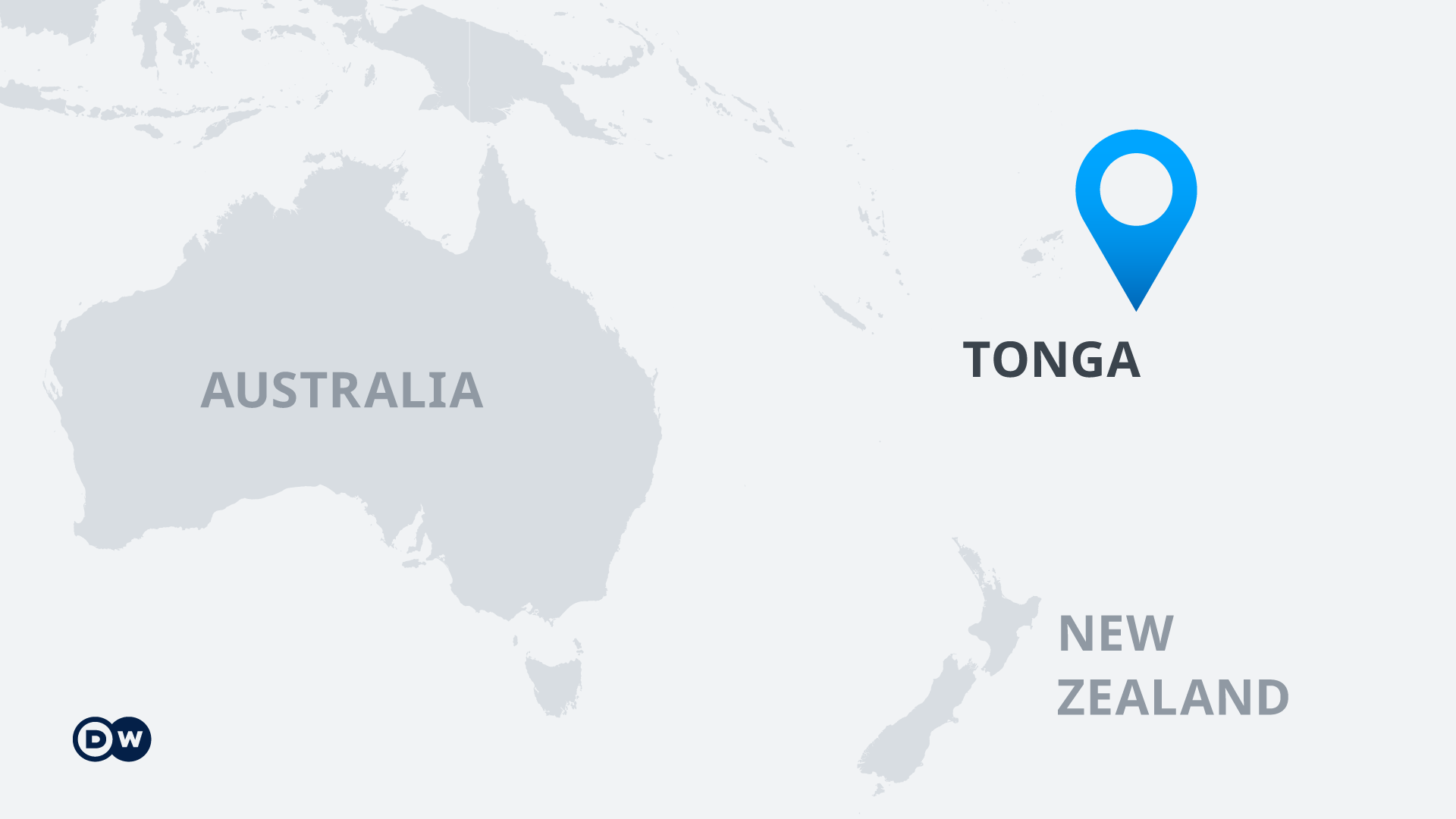 A map showing the location of the island of Tonga