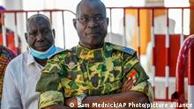 11.10.2021
Burkina Faso General Gilbert Diendere sits in a military court where he stands trial with 13 others, including former President Blaise Compaore, charged with the murder of leader Thomas Sankara, in Ougadougou, Burkina Faso, Monday, Oct. 11, 2021. A military court in Burkina Faso has started the trial of 14 people including former President Compaore for the killing of influential leftist leader Thomas Sankara, who was ousted as president by Compaore in a 1987 coup. (AP Photo/Sam Mednick)