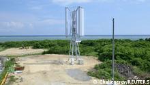 Challenergy's Magnus Vertical Axis Wind Turbine, which can work in cyclonic conditions is seen on the Ishigaki island, Okinawa prefecture, Japan August 3, 2018, in this handout image released by Challenergy. Courtesy of Challenergy/Handout via REUTERS ATTENTION EDITORS - THIS IMAGE HAS BEEN SUPPLIED BY A THIRD PARTY. MANDATORY CREDIT. NO RESALES. NO ARCHIVES.