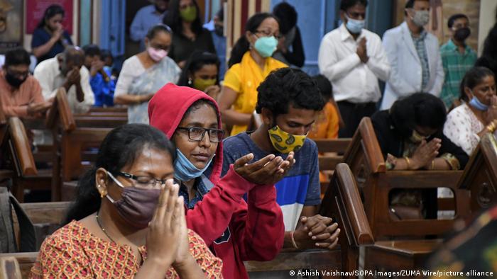 People attending mass prayers at Mount Mary church in Mumbai