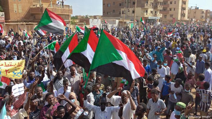 Sudanese anti-coup protesters attend a gathering in the capital Khartoum's twin city of Omdurma