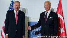 31.10.2021
U.S. President Joe Biden and Turkey's President Tayyip Erdogan pose for a photo as they attend a bilateral meeting, on the sidelines of the G20 leaders' summit in Rome, Italy October 31, 2021. REUTERS/Kevin Lamarque