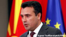 FILE PHOTO: North Macedonia's Prime Minister Zoran Zaev addresses the press during a news conference in Skopje, North Macedonia October 19, 2019. REUTERS/Ognen Teofilovski/File Photo