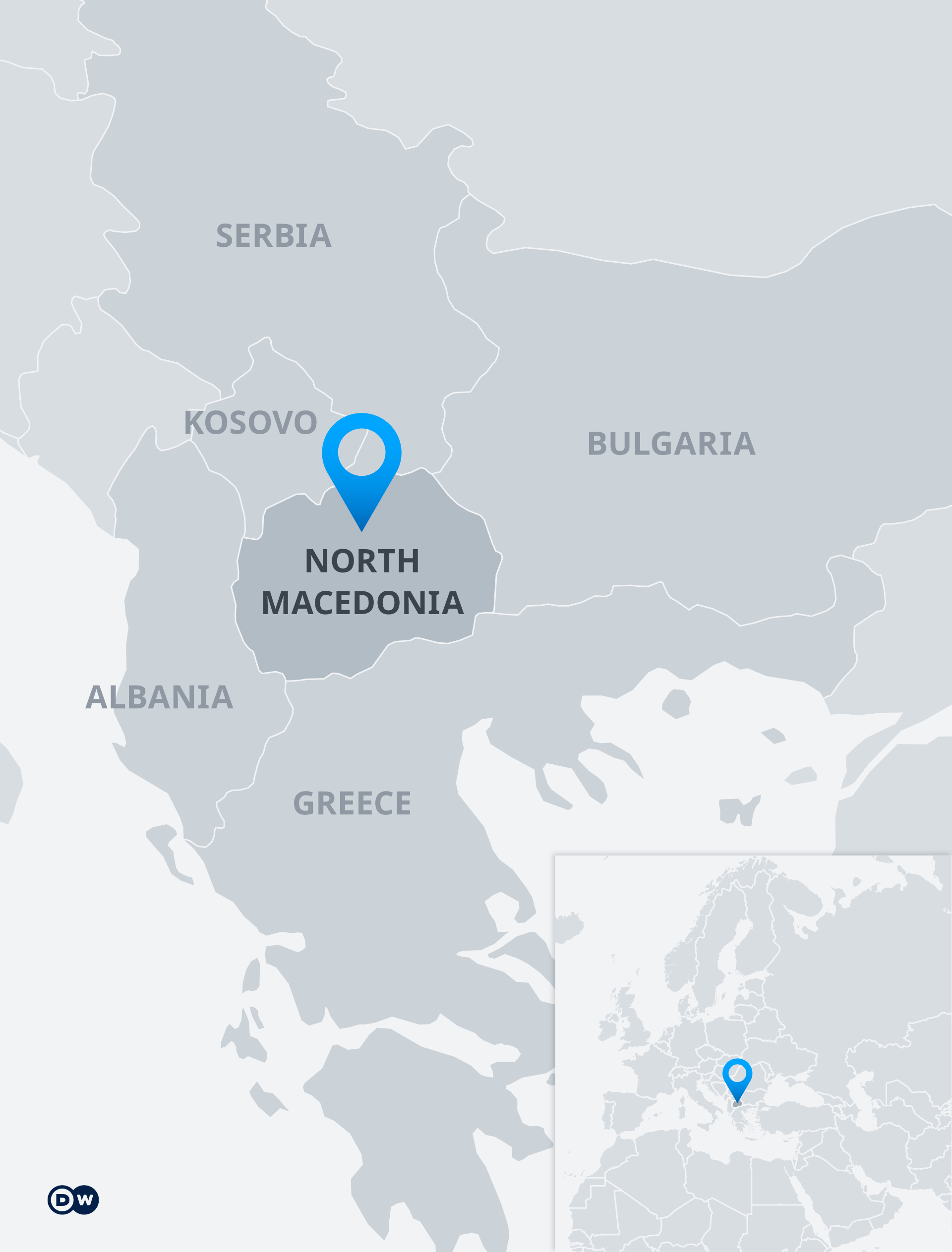 Karte Nord-Mazedonien und Nachbarländer EN