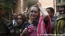 Czech model Tereza Hluskova weeps after the court decision to sentence her to eight years and eight months in prison for attempted heroin smuggling, in Lahore on March 20, 2019. - A Pakistan court sentenced Czech national Tereza Hluskova to eight years and eight months in prison after she was found carrying eight and a half kilogrammes of heroin last year from Lahores Allama Iqbal International Airport. (Photo by ARIF ALI / AFP) (Photo credit should read ARIF ALI/AFP via Getty Images)