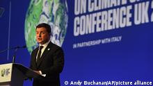 Ukraine's President Volodymyr Zelenskyy speaks during the opening ceremony of the UN Climate Change Conference COP26 in Glasgow, Scotland, Monday Nov. 1, 2021. The U.N. climate summit in Glasgow gathers leaders from around the world, in Scotland's biggest city, to lay out their vision for addressing the common challenge of global warming. (Andy Buchanan/Pool via AP)
