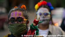 Activist for women´s rights attend a protest against gender violence during Day of the Dead celebrations in Mexico City, Monday, Nov. 1, 2021. (AP Photo/Fernando Llano)