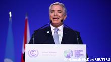 02.11.21 *** Ivan Duque Marquez, President of Colombia, speaks during the UN Climate Change Conference (COP26) in Glasgow, Scotland, Britain, November 2, 2021. REUTERS/Hannah McKay/Pool